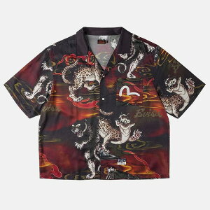 EVISU (�G���B�X) LEOPARD AOP SS SHIRT ���I�p�[�h�I�[���I�[�o�[�v�����g �V���[�g�X���[�u�V���c ���� (�u���b�N,��) 2ESHTM6SS1032 BFS
