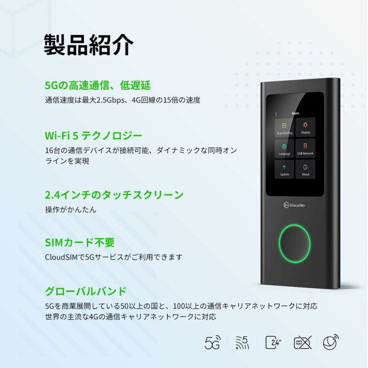 楽天市場】GlocalMe Numen Air U50 5G モバイル ルーター Wi-Fi 5 