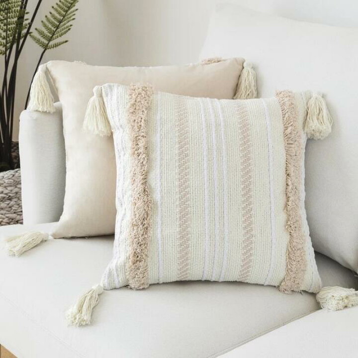 楽天市場 ボヘミアンクッションカバー Pink Beige Tassel 西海岸 ボヘミアンインテリア おしゃれカバー 可愛いクッション 正方形 ウェーブ スクエア タッセル付き フリンジ 起毛 ホームデコ ジッパー ヌードクッションなし ボーホー モロッカン モロカン 四角 オール