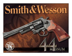 メタルサイン "Smith&Wesson 44MAGNUM" スミス＆ウェッソン 44マグナム 看板 41cm×30cm ■ 銃 リボルバー シューティング 壁掛け サイン ショップ ガレージ インテリア ティンサイン ブリキ看板