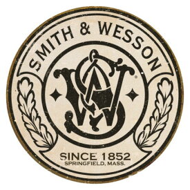 メタルサイン "Smith & Wesson" スミス＆ウェッソン 丸形 看板 28cm ■ シューティング 銃 ピストル 壁掛け サイン ショップ ガレージ インテリア ティンサイン ブリキ看板
