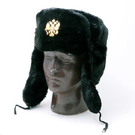 【ロシア帽】【メンズ】イーグルバッジ ブラック 冬の帽子【アパレル・防寒対策】