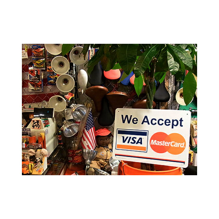 楽天市場 プラスチックサイン We Accept Visa Mastercard ビザとマスターカード使用可能 25 5 35 5cm 看板 ショップ カード払い 壁掛け Mancave マンケイブ