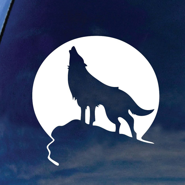 満月を背景にした狼の遠吠えのシルエット ステッカー シール ウルフ 満月 出荷 遠吠え シルエット デカール 約12 5cm 13cm Wolf ビニール サイン オオカミ ダイカット ホワイト 狼