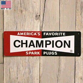 メタルベースサイン CHAMPION ロゴ 9.5cm×29cm Made in USA ■ インテリア 雑貨 壁掛け ガレージ レッド ブラック ホワイト