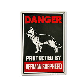 メタルサイン ジャーマン シェパード 見張り中" DANGER 猛犬注意 警告 薄型メタルプレート 35.5cm×25cm ■ ドッグ 犬 動物 警告サイン シェパード インテリア 看板 アメリカ雑貨 壁掛け ショップ ガレージ