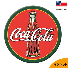 缶マグネット "Coca-Cola" コカ・コーラ 30年代ボトルロゴ ブリキ 直径7.5cm アメリカ製 ■ ドリンク コーラ 飲料 企業 丸型 磁石 雑貨 小物
