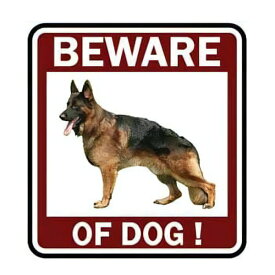 ステッカー "BEWARE OF DOG" 猛犬注意 ジャーマンシェパード デカール 縦11cm×横11cm ■ 警告 犬に注意 イヌ 雑貨 小物 サイン カーステッカー