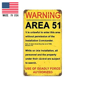 メタルサイン エリア51 "WARNING AREA 51" 縦36cm×横20cm アメリカ製 ■ インテリア 壁掛け ブリキ看板 ショップ 空軍基地