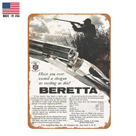 【ブリキ看板】【ベレッタ】Beretta ショットガン ビンテージ調 看板 30.5cm×23cm【1961 雑貨 インテリア 壁掛け ガレージ レトロ 広告 銃 ガン ミリタリー ブラック ホワイト】