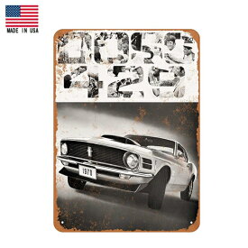 【ブリキ看板】【フォード】FORD 1970 マスタング Boss 429 ロゴ ビンテージ調 30.5cm×23cm 看板【Mustang インテリア 雑貨 壁掛け ガレージ 車 カーブランド ブラック ホワイト】