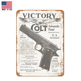 【コルト】【ブリキ看板】Colt ロゴ ガバメント M1911 Victory ビンテージ調 看板 30.5cm×23cm【雑貨 インテリア 壁掛け ガレージ レトロ 広告 銃 ガン ミリタリー ホワイト ブラック】