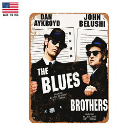 【ブリキ看板】ブルースブラザーズ 1980 ビンテージ調 30.5cm×23cm【The Blues Brothers インテリア 雑貨 壁掛け ガレージ 車 映画 ブラック ホワイト】