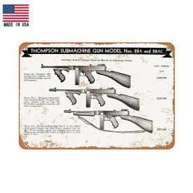 【ブリキ看板】1944 THOMPSON(トンプソン）サブマシンガン ビンテージ調 看板 30.5cm×23cm【雑貨 インテリア 壁掛け ガレージ レトロ 広告 銃 ガン ミリタリー マフィア ブラック グレー】