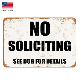【ブリキ看板】 No Soliciting See Dog Details ビンテージ調 看板 30.5cm×23cm【犬 ドッグ 雑貨 インテリア 壁掛け ガレージ レトロ 広告 ホワイト ブラック】