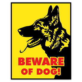 【ステッカー シール】BEWARE OF DOG 猛犬注意 シェパード デカール 約12.5cm×約10cm【アメリカ 警告 犬 雑貨 小物 サイン カーステッカー イエロー ブラック レッド】