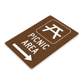メタルベースサイン "PICNIC AREA" ピクニック エリア 27cm×18.5cm ■ 壁掛け ガレージ ブルー ブラウン ホワイト アウトドア メタルベースサイン
