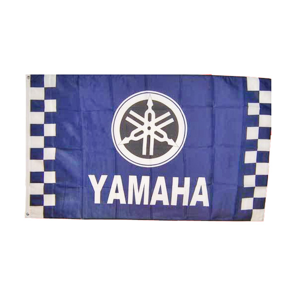 期間限定送料無料 From Usa Yamaha チェック柄 ロゴ入りフラッグ カー フラッグ ヤマハ ロゴ ブルー ホワイト 屋外 91cm 152cm 屋内 チェック ガレージ バイク 旗