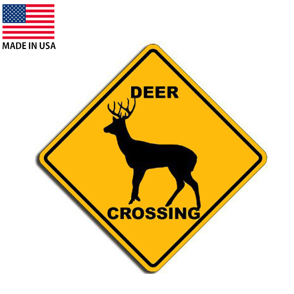 ステッカー DEER CROSSING 鹿に注意 約12.5cm×約12.5cm アメリカ製 ■ シール デカール 警告 交通標識