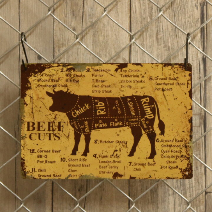 楽天市場 メタルサイン Beef Cuts 牛肉 部位 イラストチャート看板 ヴィンテージ調 19cm 29cm 牛 うし 肉 ビーフ 牧場 畜産 雑貨 インテリア ガレージ ブリキ看板 Mancave マンケイブ
