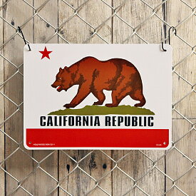 プラスチックサイン CALIFORNIA REPUBLIC(カリフォルニア共和国) 25.5cm×35.5cm ■ USA クマ グリズリー インテリア 雑貨 ガレージ 壁掛け ブラウン レッド ホワイト