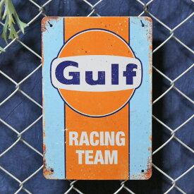 メタルサイン "Gulf RACING TEAM" ガルフ レーシングチーム 縦30cm×横20cm ■ インテリア 壁掛け ブリキ看板 車 ディスプレイ 店舗 ガレージ