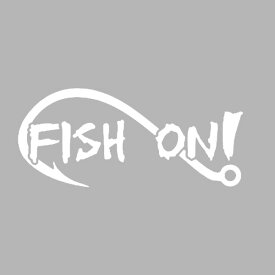 ステッカー FISH ON フィッシング 釣り 切り抜きデカール 縦6.5cm×横15cm ホワイト ■ シール 釣り針 雑貨 小物 ビニール ダイカット