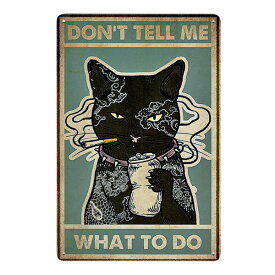 メタルサイン "DON'T TELL ME WHAT TO DO" タトゥー猫 看板 30cm×20cm ■ ねこ 猫 キャット 入れ墨 本 ティンサイン ブリキ看板 壁掛け インテリア アニマル 動物 aml_vtg