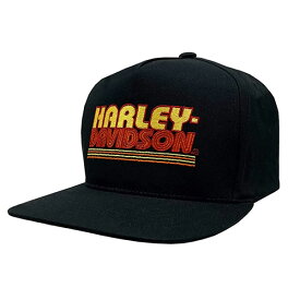 ハーレーダビッドソン メンズ 刺繍 ウォームスローバック フラットバイザー ベースボール キャップ ブラック ■ Harley-Davidson 帽子 野球帽 バイク