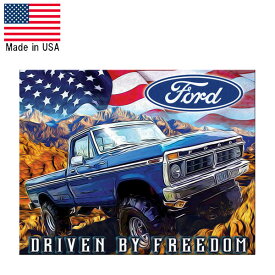 メタルサイン "Ford DRIVEN BY FREEDOM" フォード 看板 縦32cm×横41cm アメリカ製 ■ 車 ピックアップトラック 壁掛け サイン ショップ ガレージ ブリキ看板