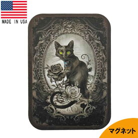 缶マグネット "Alchemy Black Cat" ブリキ 縦9cm×横6cm アメリカ製 ■ 黒猫 ネコ 動物 磁石 雑貨 小物