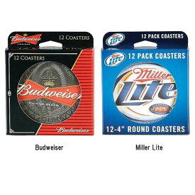 【アメリカ製】Budweiser (バドワイザー) 、Miller Lite(ミラーライト) ラウンドコースター 12枚セット【バー 紙製 おしゃれ ビールメーカー】