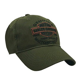 [米国輸入品] ハーレーダビッドソン メンズキャップ “Long Bar&Shield（バー＆シールド）” オリーブ ■ 帽子 アウトドア ベースボールキャップ