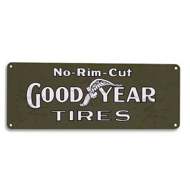 メタルベースサイン Good Year ロゴ No-Rim-Cut TIRES 看板 26.2cm×10cm ■ インテリア 雑貨 壁掛け 四角 車 ガレージ