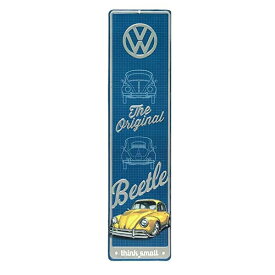 【ブリキ看板】 フォルクスワーゲン ロゴ Volkswagen Beetle 12.5cm×50.5cm エンボス 看板【VW インテリア 雑貨 壁掛け ガレージ ビートル 車】