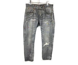 【中古】【メンズ】HBNS CAMO PAINT DENIM PANTS ハバノス カモ ペイント デニムパンツ ペンキ パンツ ボトムス ジーンズ ズボン サイズ：S カラー：LIGHT BLACK 万代Net店