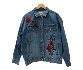 【中古】【レディース】GUESS ROSE EMBROIDERY DENIM JAKET ゲス デニムジャケット ローズ 刺繍 Gジャン サイズ：S カラー：INDIGO 万代Net店