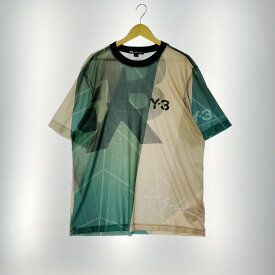 【中古】【メンズ】Y-3 AOP FOOTBALL SHIRT EC9348 ワイスリー フットボールシャツ メッシュTシャツ 半袖 カットソー トップス サイズ：M カラー：グリーン系 万代Net店
