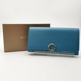 【美中古品】【レディース】BVLGARI ブルガリ クリップラージウォレット 二つ折り長財布 レザー財布 サイズ：約10.5×19.3×3.4cm カラー：ブルー 万代Net店