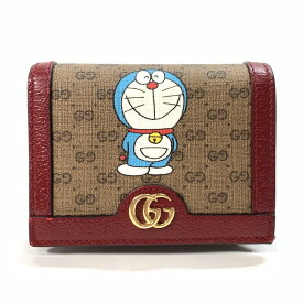 【中古】【メンズ/レディース】GUCCI×ドラえもん グッチ ミニウォレット 折り畳み財布 ブランド 財布 ウォレット コラボ カラー：ブラウン 181-230509-gm-17-fuz 万代Net店