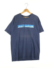 【中古】【メンズ】HARLEY DAVIDSON S/S LOGO PRINT TEE ハーレーダビッドソン ショートスリーブ ロゴプリント Tシャツ 半袖 トップス サイズ：L カラー：ネイビー 万代Net店