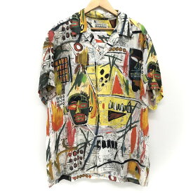 【中古】【メンズ】WACKO MARIA × JEAN-MICHEL BASQUIAT HAWAIIAN SHIRT ワコマリア ジャン＝ミシェル・バスキア ハワイアンシャツ レーヨン 半袖 トップス ストリート系 サイズ：XL カラー：マルチカラー 万代Net店