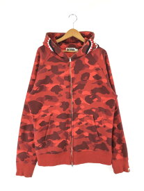 【中古】【メンズ】A BATHING APE 1st CAMO PONR SHARK FULL ZIP HOODIE 001ZPF801007X アベイシングエイプ ファーストカモ シャーク フルジップフーディー トップス パーカー サイズ：XL カラー：レッド 万代Net店