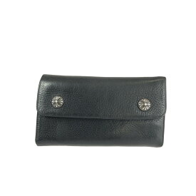 【中古】【メンズ】CHROME HEARTS WAVE WALLET CROSS BUTTON クロムハーツ ウェーブウォレット クロスボタン 三つ折り長財布 レザーロングウォレット サイズ：約19.5×11×2cm カラー：ブラック 万代Net店