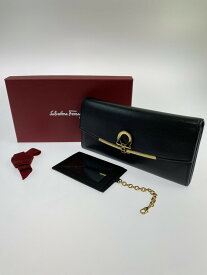 【中古】【メンズ】SALVATORE FERRAGAMO サルヴァトーレ フェラガモ 22-D150 GANCINO CLIP二つ折りロングウォレット サイフ 長財布 カラー：ブラック/ゴールド 万代Net店