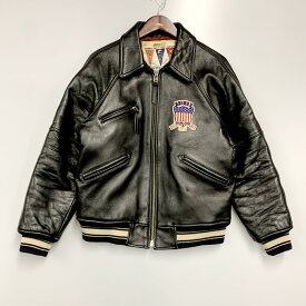 【中古】【メンズ】AVIREX SIGNATURE VARSITY JACKET 6151076 アヴィレックス シグネチャー バーシティー ラムレザー ジャケット レザースタジャン ブルゾン アウター サイズ：M カラー：ブラック 万代Net店