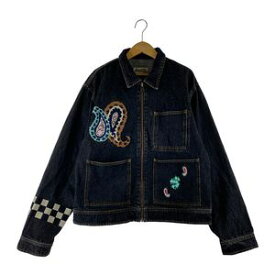 【中古】【メンズ】STUSSY × NOMA DENIM ZIP WORK JACKET ステューシー ノマ 別注 コラボ デニム ジップ ワークジャケット ライトアウター サイズ：L カラー：ブラック 万代Net店