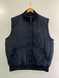 【中古】【メンズ】POLO RALPH LAUREN 90S ONE POINT LOGO RIB DOWN VEST ラルフローレン ワンポイントロゴ リブダウンベスト サイズ：L カラー：ネイビー/ブルー 万代Net店