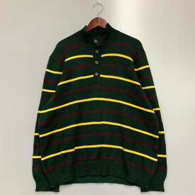 【中古】【メンズ】Ralph Lauren ラルフローレン 90'S ニットポロシャツ ボーダー トップス サイズ：XXL カラー：グリーン系 万代Net店