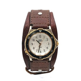 【中古】【メンズ】TIMEX INDIGLO 376 MA CELL タイメックス インディグロ クォーツ 腕時計 サイズ：ケース径 約37mm 腕回り 最大約20.5cm カラー：ゴールド/ブラウン 万代Net店
